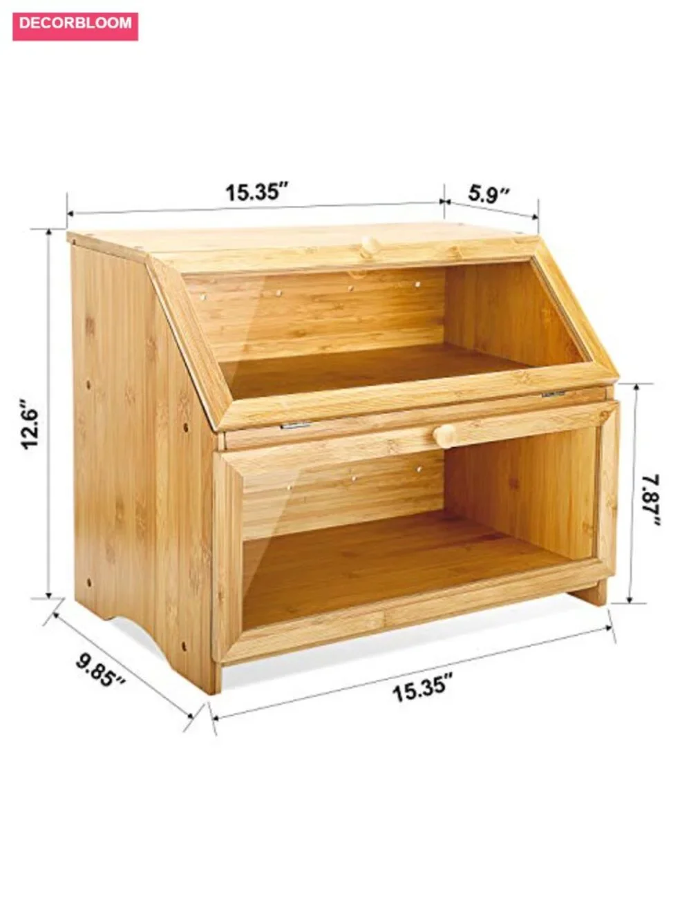 Double Layer Bamboo Bread Box with Clear Window, Large Capacity